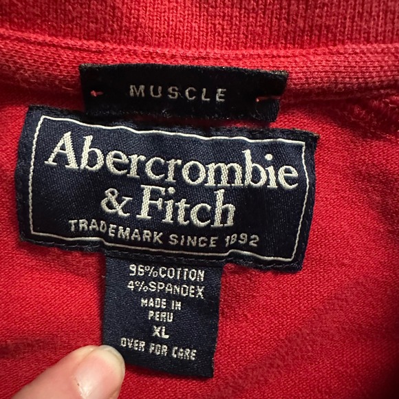 Abercrombie Fitch Muscle Red Short Sleeve Polo Shirt Rugby Preppy Striped XL - Picture 4 of 8